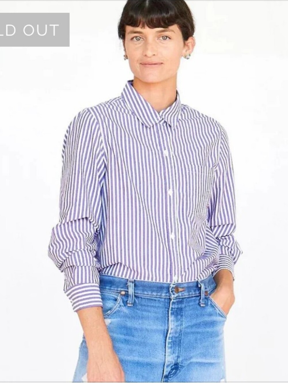 Clare V Phoebe Blouse Purple & White Striped Button-down Shirt - M